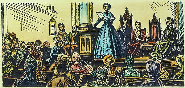 WOMENs RIGHTS CONVENTION. Elizabeth Cady Stanton addressing the first Womens Rights Convention in Seneca Falls, New York, on June 20, 1848