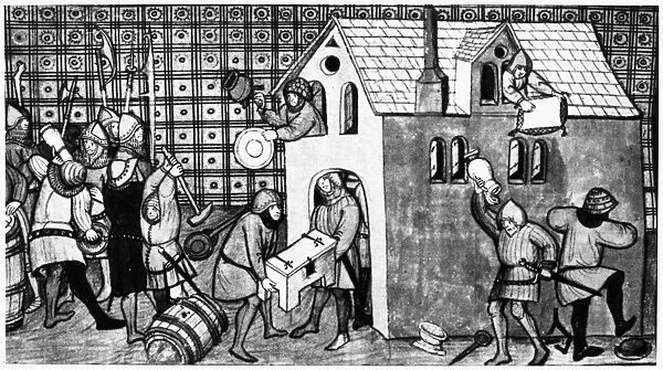 HUNDRED YEARS WAR. Soldiers pillaging a house during the Hundred Years War