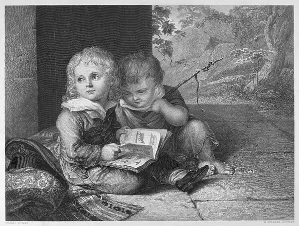 YOUNG BOYS, c1795. The Brothers. The sons of German painter Christian Lebrecht Vogel (one of them the future painter Carl Christian Vogel von Vogelstein). Steel engraving, English, 19th century, after the painting by Vogel, c1795
