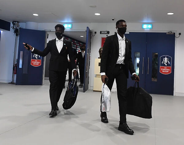 Arsenal's Bukayo Saka and Eddie Nketiah Before Empty FA Cup Final vs Chelsea (2020)