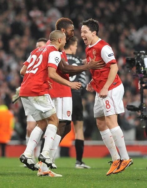 Johan Djourou, Gael Clichy and Samir Nasri (Arsenal) celebrate at the end of the match