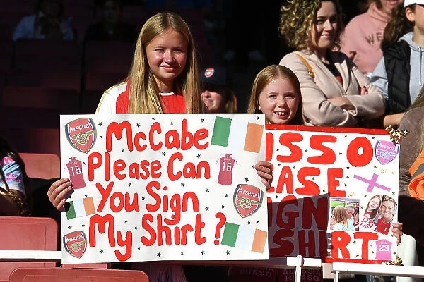 Young Arsenal Fans Show Support: Arsenal FC vs. Aston Villa, Barclays Women's Super League, 2023-24