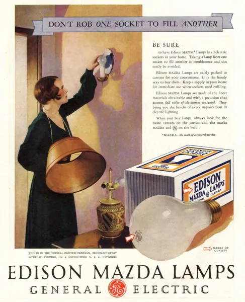 Prints of 1920s USA edison mazda lamps general electric lamps light bulbs appliances