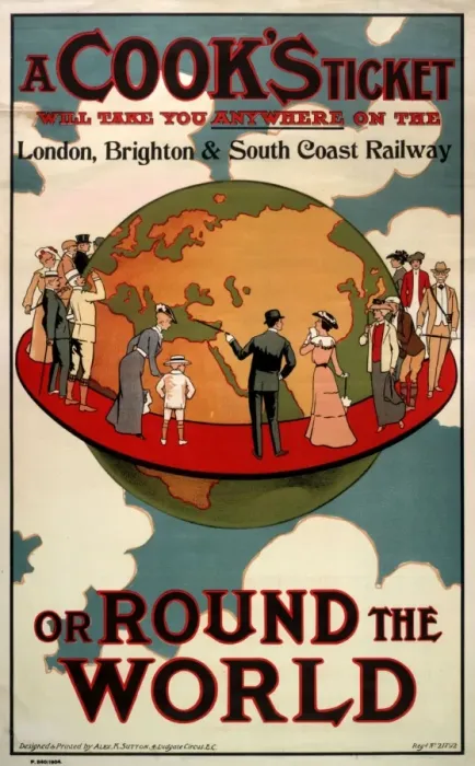 Rights Managed : A group of people stand on a red platform around a large globe, studying its surface Rights Managed : A group of people stand on a red platform around a large globe, studying its surface