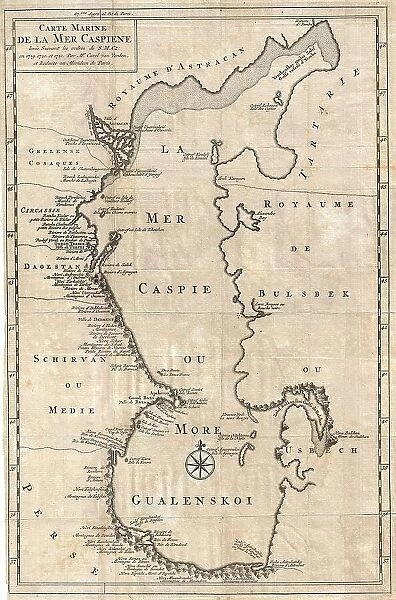 1730 Van Verden Map Of The Caspian Sea Topography