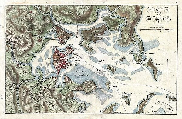 1807 Buache Map Of Boston Massachusetts Topography