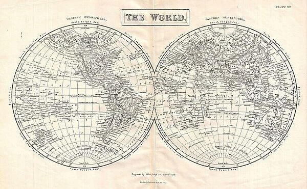 1860 Black Map Of The World Topography Cartography