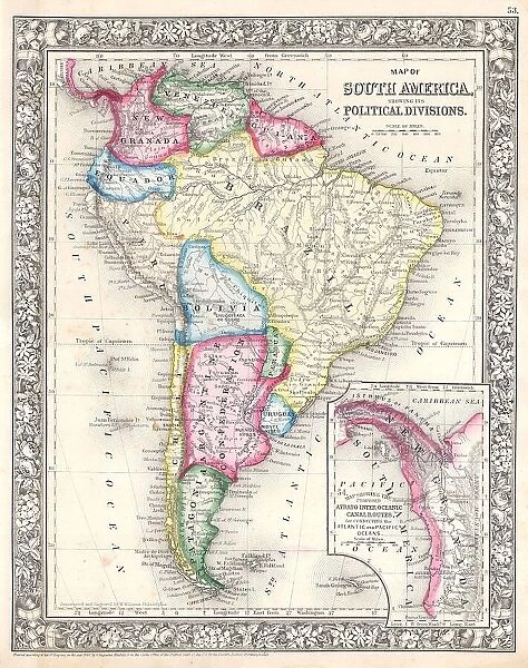 1864 Mitchell Map Of South America Topography