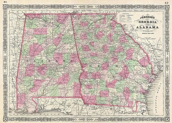1865 Johnson Map Of Georgia And Alabama Topography