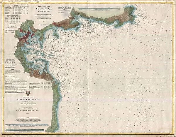 1877 U.S. Coast Survey Map Or Chart Of Boston Bay And Harbor