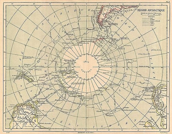 1890 Hachette Map Of Antarctica Topography Cartography