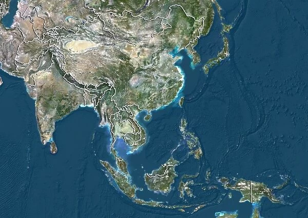 Asia, True Colour Satellite Image With Country Borders