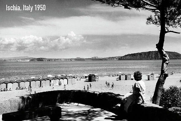 Beach, ischia, campania, italy 1945-50