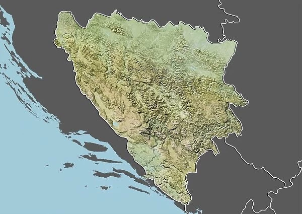 Bosnia and Herzegovina, Relief Map With Border and Mask