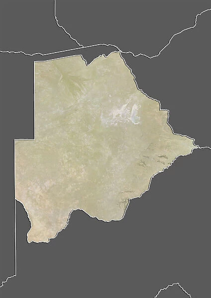 Botswana, Relief Map With Border and Mask