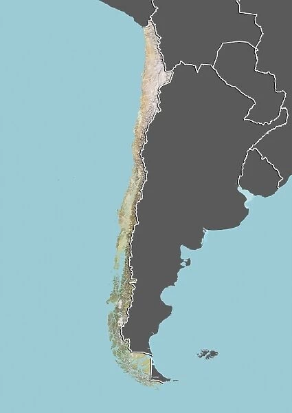 Chile, Relief Map With Border and Mask