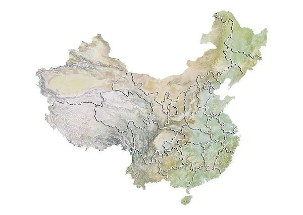 China, Relief Map With Province Boundaries