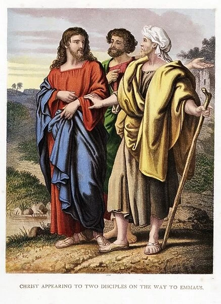 Christ appearing to the two disciples on the road to Emmaeus. Kronheim chromolithograph