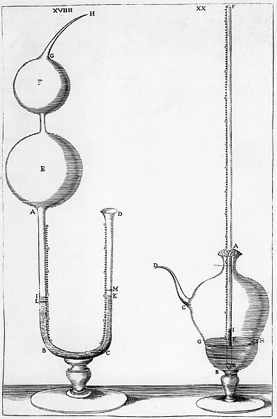 Two designs of barometer using mercury, c1666. From Saggi de naturali esperienze
