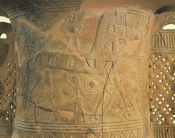 Detail; of powith scenes of Trojan War, detail representing Trojan horse, from Mykonos, Greece