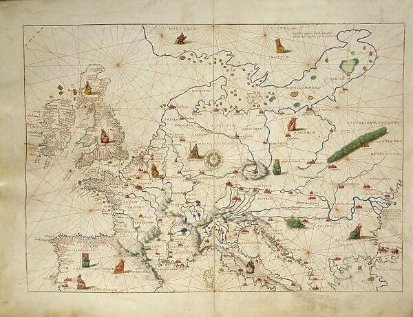 Europe, from Atlas of the World in thirty-three Maps, by Battista Agnese, 1553