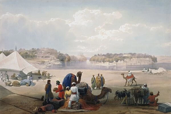 First Anglo-Afghan War 1838-1842. British army under canvas at Roree on the Indus