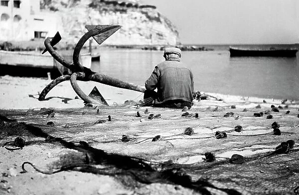 Fisherman, lacco ameno, ischia island, campania, italy 1945-50