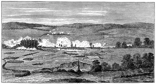 Franco-Prussian War 1870-1871: Battle of Sedan, l September 1870. Village of Bazeilles in flames