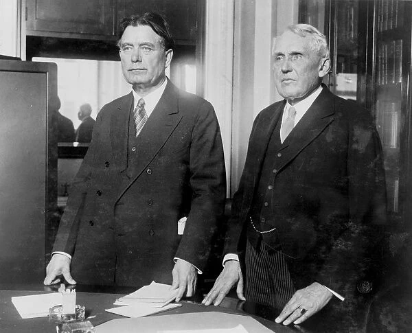 Frank B Kellogg, right, US Secretary of State 1925-1929, defending American interference