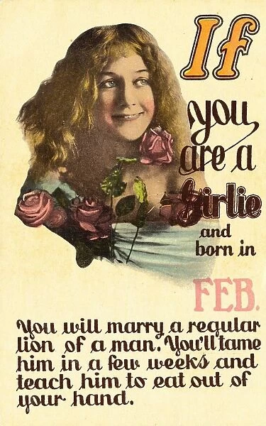 If You Are a Girlie and Born in Feb. Postcard. ca. 1900, If You Are a Girlie and Born in Feb. Postcard