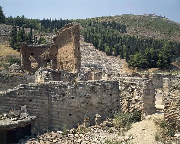 Greece, Peloponnesus, Argos, ruins of Theatre and Roman baths, Larissa citadel