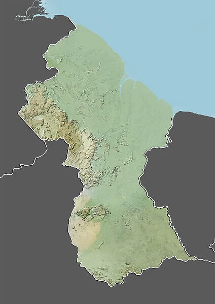 Guyana, Relief Map With Border and Mask