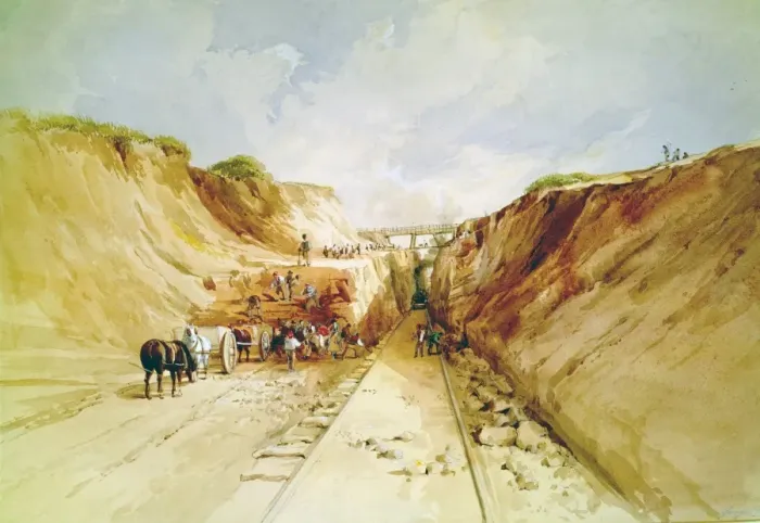 Framed Print : Print of a Railway Cutting, 1841