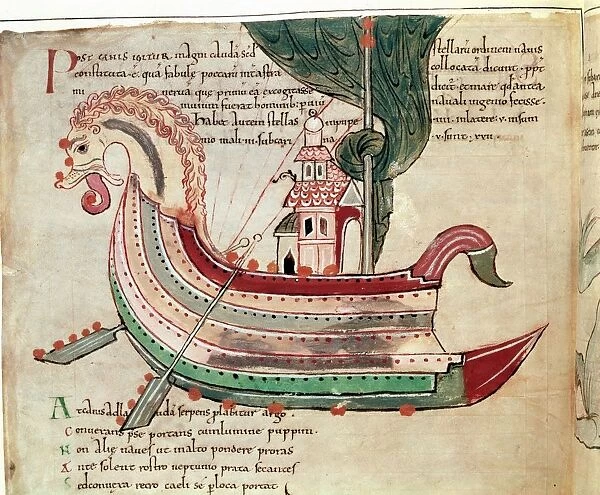 Illustration of war ship in Anglo - Saxon manuscript
