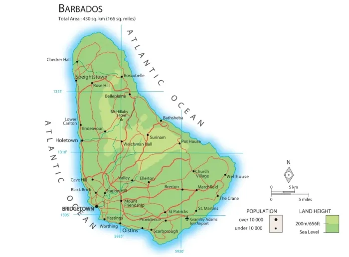 Framed Print : Barbados Map Print Framed Print : Barbados Map Print