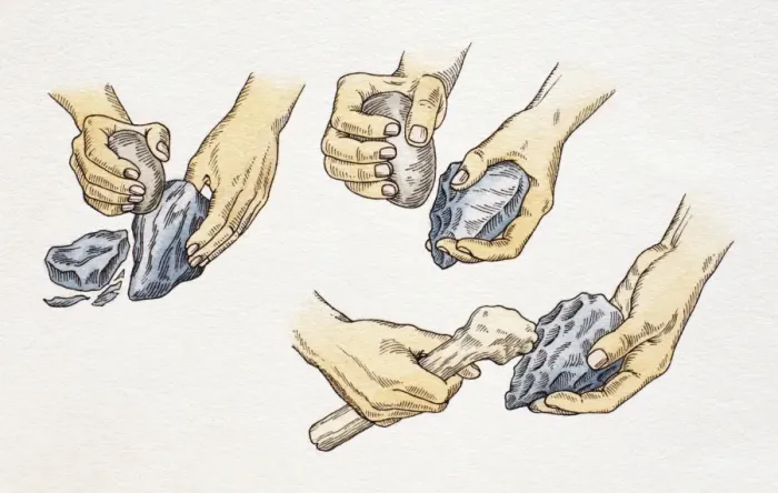 Framed Print : Sequencem Print: Flint Toolmaking with Rocks and Hands Framed Print : Sequencem Print: Flint Toolmaking with Rocks and Hands