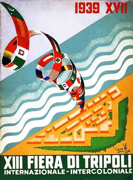 Italian fascist poster celebrating the XIII Tripoli Fair. Italy colonised Libya in