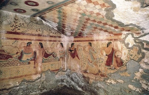 Italy, Lazio Region, Viterbo Province, Tarquinia, Tomb of the Leopards, Frescoes