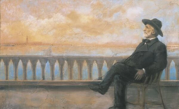 Italy, Milan, Portrait of Giuseppe Verdi (1813-1901) in Venice, dedicated to singer Francesco Tamagno (1850-1905), with a quotation from Othello, 1894, pastel, detail