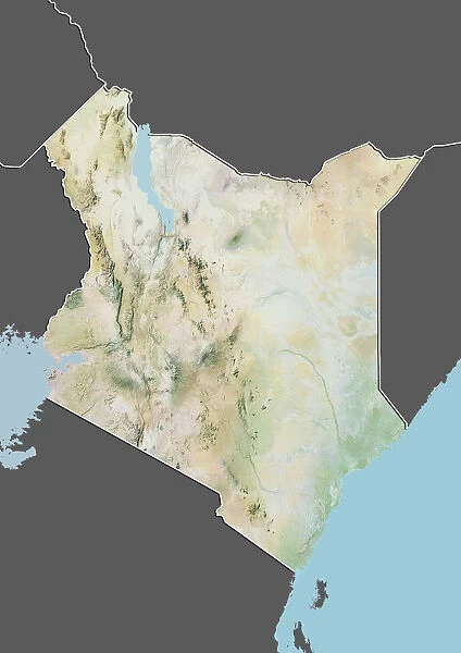 Kenya, Relief Map With Border and Mask