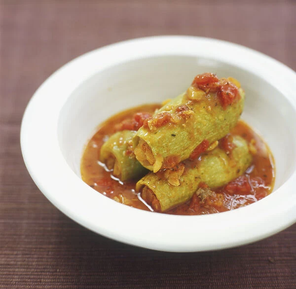 Koussa Mahshi, stuffed courgettes served in a bowl
