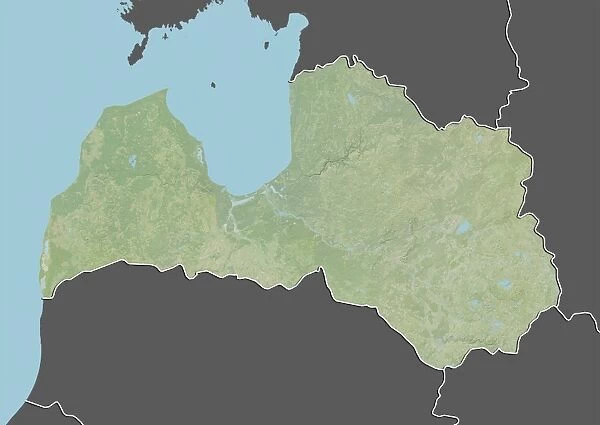 Latvia, Relief Map With Border and Mask