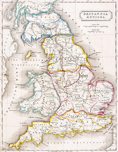 Map of England Britannia Antiqua From The Atlas of Ancient Geography by Samuel Butler published London circa 1829
