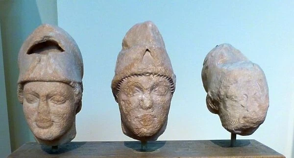 Marble heads of helmeted warriors, 490 BC