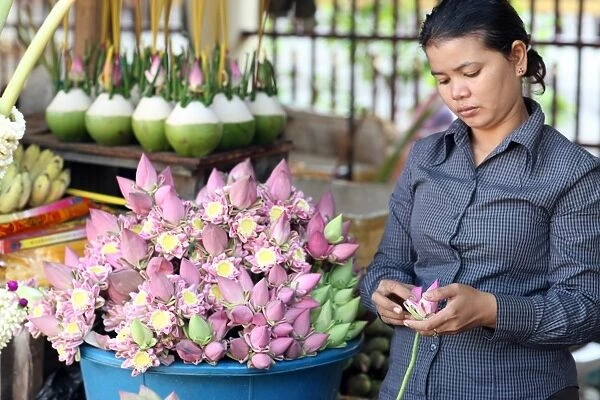 Market. Lotus flowers