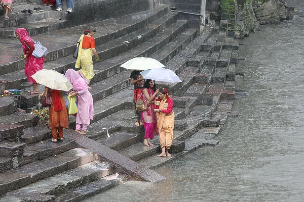 Monsoon rain over Bagmati river bank