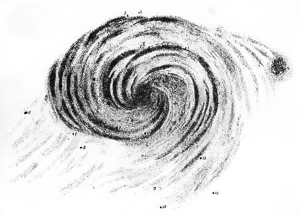 Observation of spiral galaxy in Canes Venatici by Lord Rosse. From his paper Observations