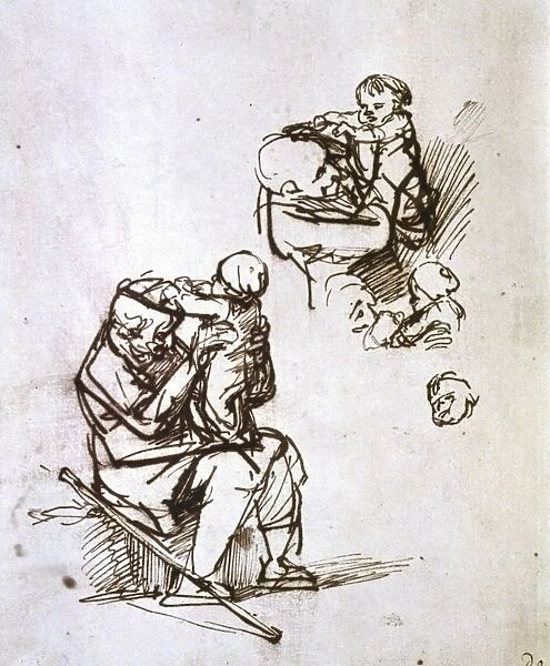 Old man playing with a small child, 1635-1640. Rembrandt Harmenszoon van Rijn (1606-1669)