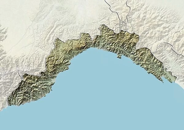 Region of Liguria, Italy, Relief Map