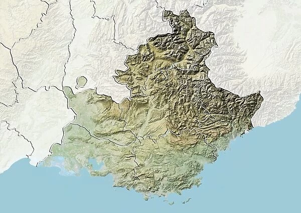 Region of Provence-Alpes-Cote d Azur, France, Relief Map